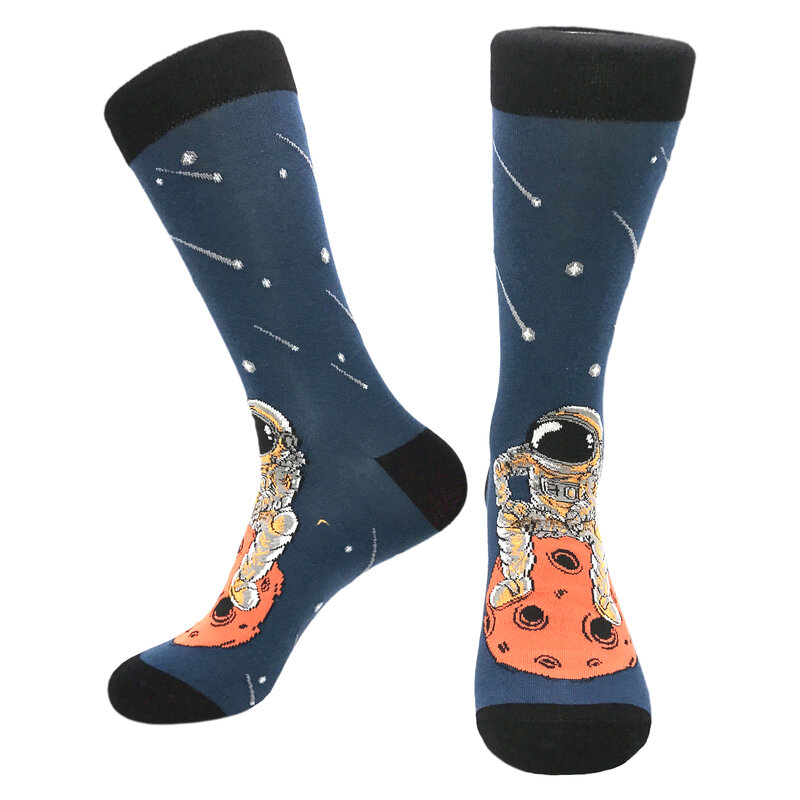 Новинка Осень-зима 2023, мужские хлопковые носки, оригинальные дышащие спортивные носки с забавными геометрическими рисунками из мультфильмов для мужчин