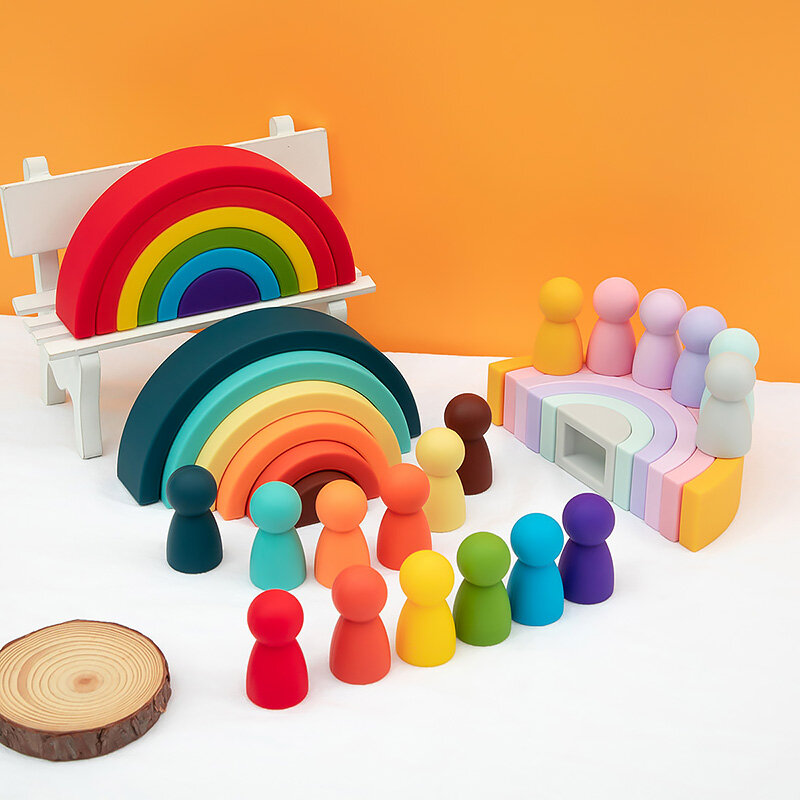 TYRY.HU-bloques de construcción de silicona para bebé, juguete educativo Montessori 3D, sin BPA, arcoíris, suave, regalos para mordedores, 6/10 piezas