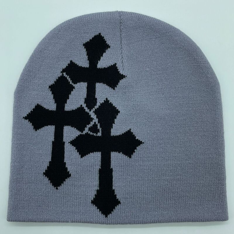 Шапка Y2K с узором в виде креста, Модная вязаная шапка, Шапка-бини в готическом стиле с тремя крестиками, уличная мягкая спортивная шапка, зимняя теплая шапка, пуловер, Кепка
