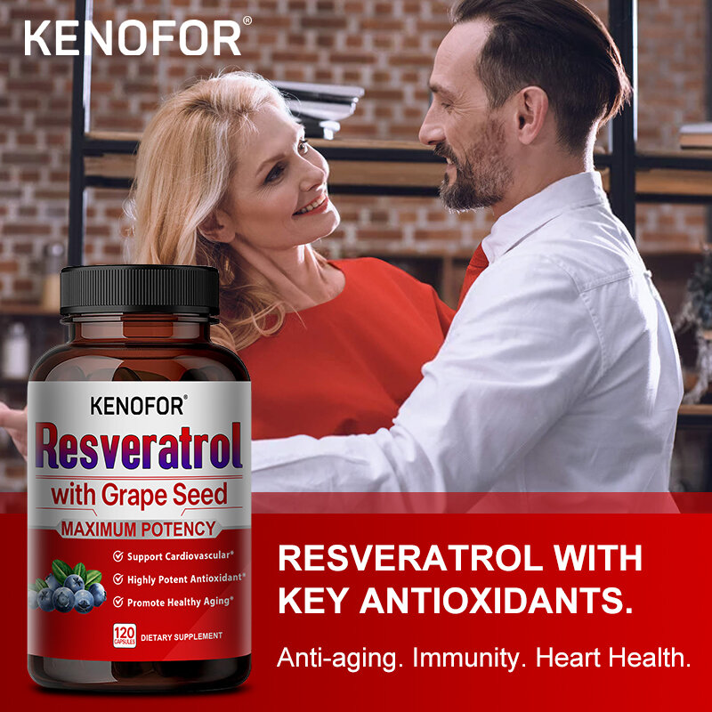 Extrato de resveratrol, suplemento antioxidante para a saúde do coração e das células, apoiar a pele saudável e sistema imunológico, 120 cápsulas