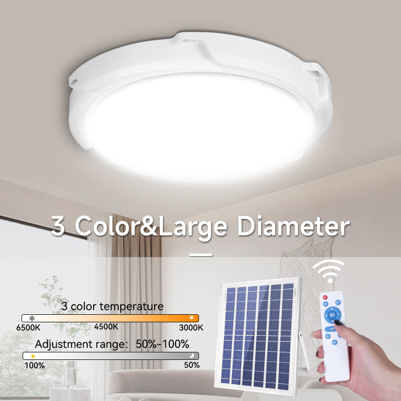Dimmable Smart Solar LED Ceiling Light, linha de lâmpada impermeável, lâmpadas de jardim, corredor, corredor, quintal, iluminação exterior