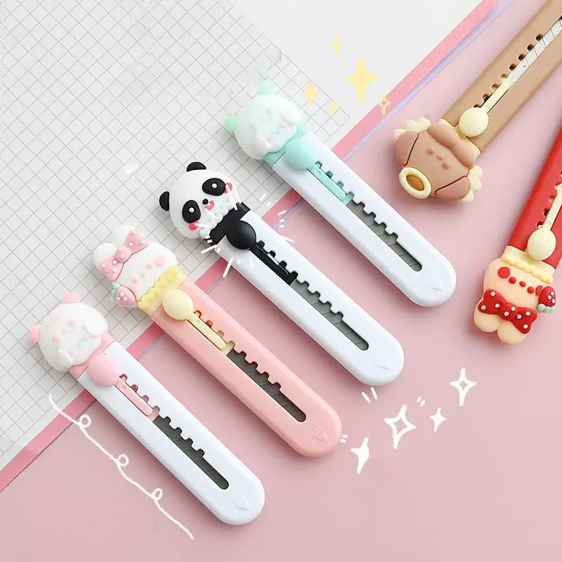 Cuchillo de utilidad de animales dibujos animados Kawaii, Mini abrelatas de caja portátil, cortadores de papel de bolsillo, abridor de sobres lindo, suministros de oficina escolar