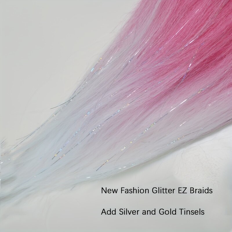 Purple Pink White 3 Tones Ombre Straight Braids Blend Hair Tinsel Festival Rave Hair Extensions for Girls Crazy Hair Day Braids