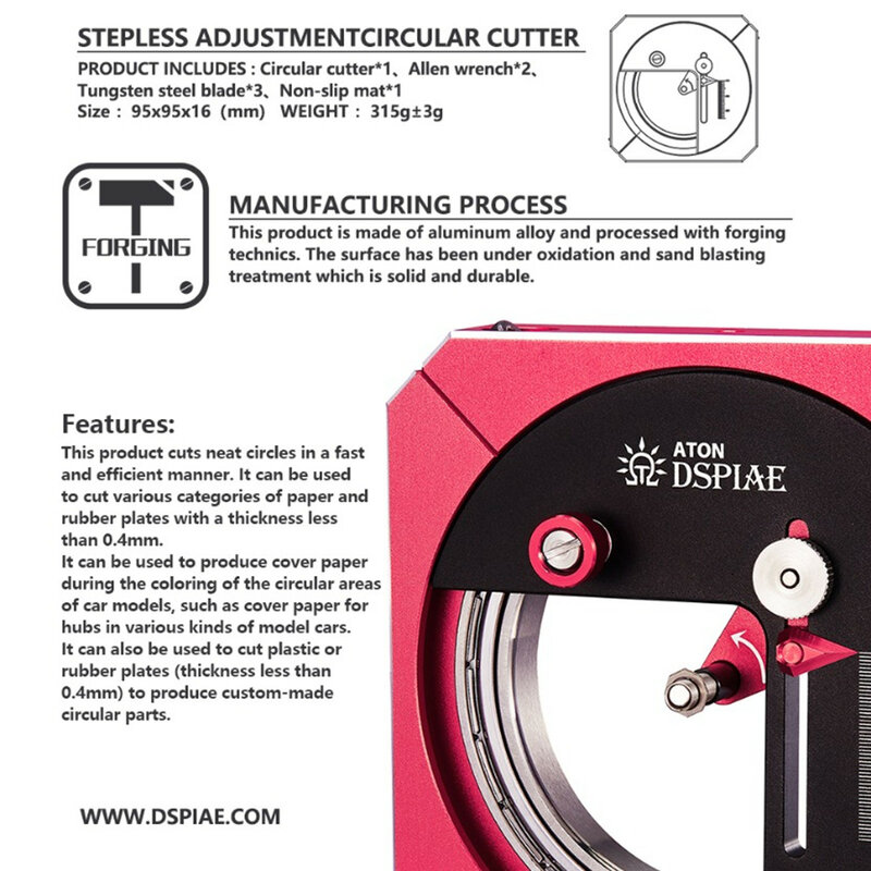 Dspiae MT-C stepless ajuste circular cortador modelo ferramenta de montagem corte dedicado artesanato ferramentas hobby acessório