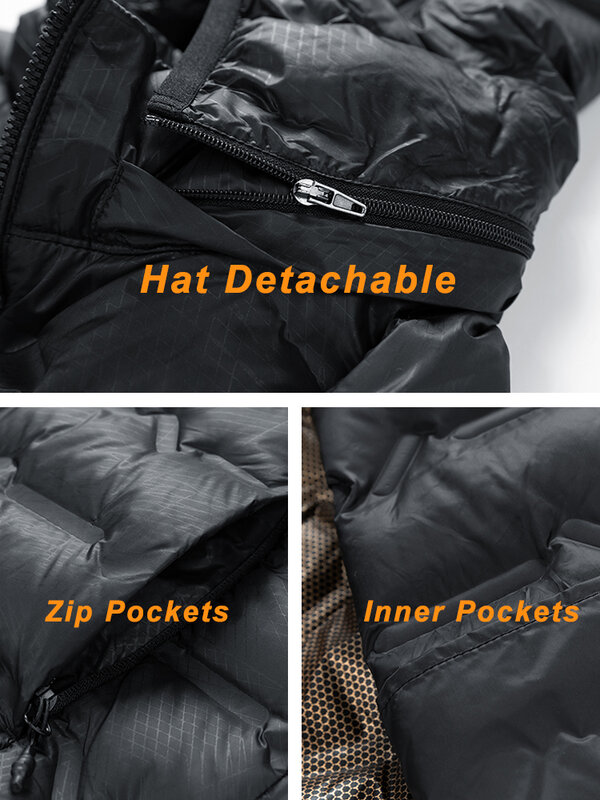 2023 New Winter Men's Down Jacket Hat Detachable White Duck Down Padded Graphene Heating Warm Hooded Windbreaker Puffer Coat 8XL
