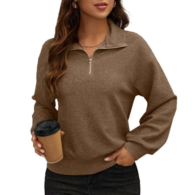 Sweatshirt Women Autumn Solid Color Blouse Lapel Zipper Half Placket Long Sleeve Loose Fit Casual Pullover Sweatshirt Streetwear