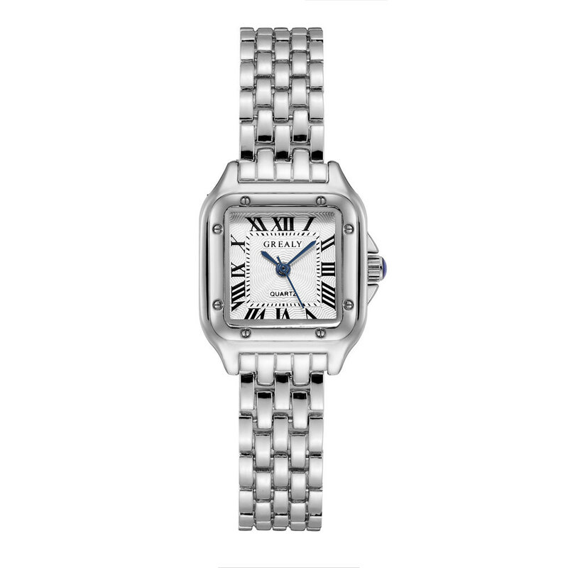 นาฬิกาสี่เหลี่ยมแฟชั่นของผู้หญิงสายโลหะผสมทอง2024หรูหรานาฬิกาข้อมือควอทซ์ผู้หญิงคุณภาพนาฬิกาโรมัน