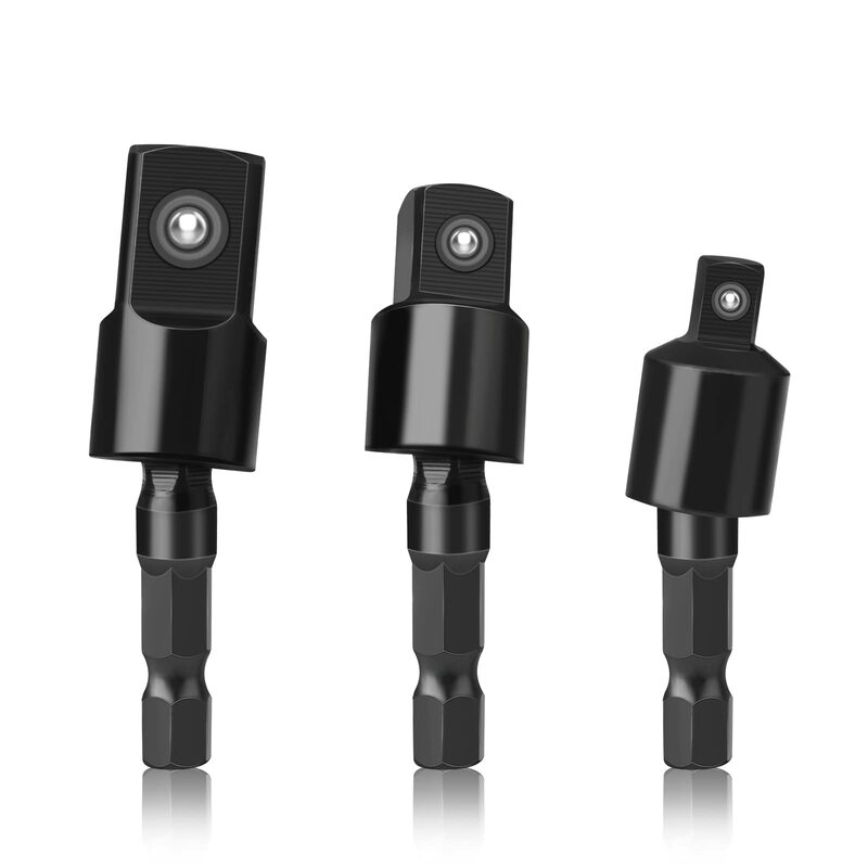 3 buah adaptor soket bor listrik 1/4 "3/8" 1/2 ", alat konverter soket persegi dapat diputar untuk Driver Impact hitam/perak