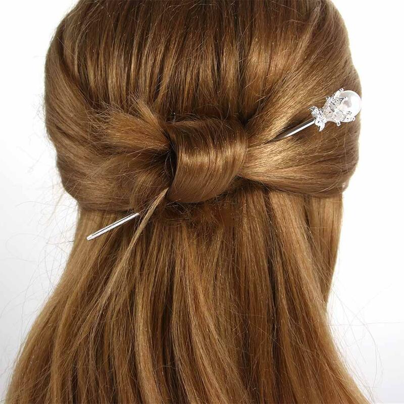 Elegant Metal Gold Silver Color Pearl Hairpin, Headwear Sticks, Hair Clip Acessórios para Mulheres