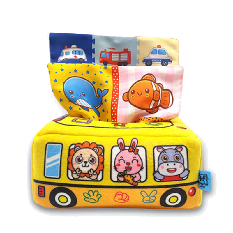 Caja de pañuelos Montessori para bebés, juguete suave de exploración sensorial temprana, juguete de tejido de aprendizaje para bebés y niños pequeños, regalos para padres