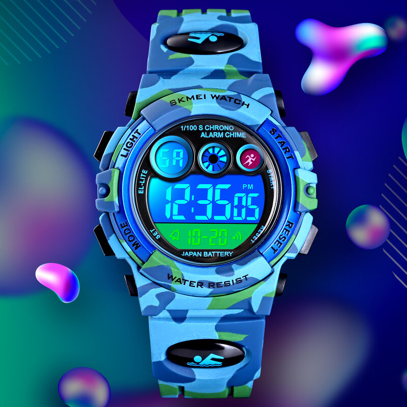 SKMEI 1547 lampu LED + EL warna-warni jam tangan olahraga anak-anak relogio infantil desain Dial anak muda dan energik tahan air 50M
