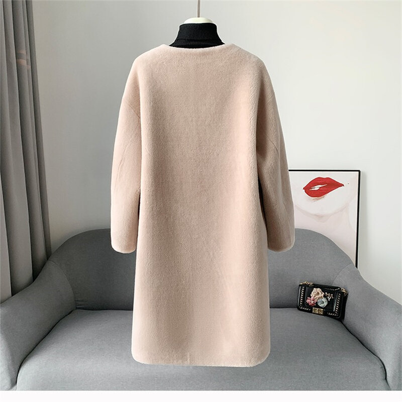Abrigo de lana auténtica para mujer, chaqueta de pelo de oveja, Parka cálida de longitud media, estilo Simple, JT411, novedad de 2023