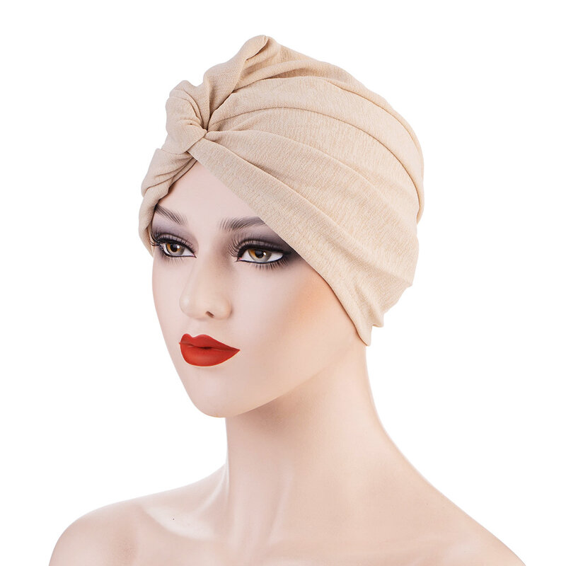 Cappello tondo annodato India cappello elasticizzato in cotone sulla fronte Cross Wrap Head Cap protezione solare cappello turbante antivento caldo e traspirante