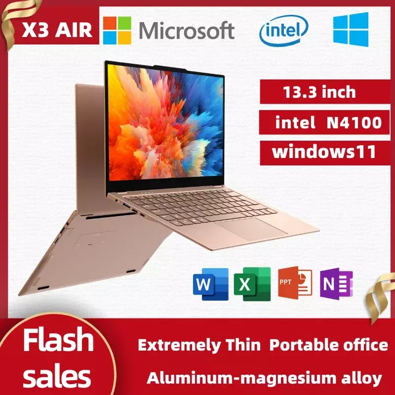 점퍼 X3 AIR 메탈 쉘 노트북, 윈도우 11, 13.3 인치, 8GB RAM, 512 SSD, 인텔 셀러론 N4100, 듀얼 밴드 와이파이, 비즈니스 오피스 컴퓨터