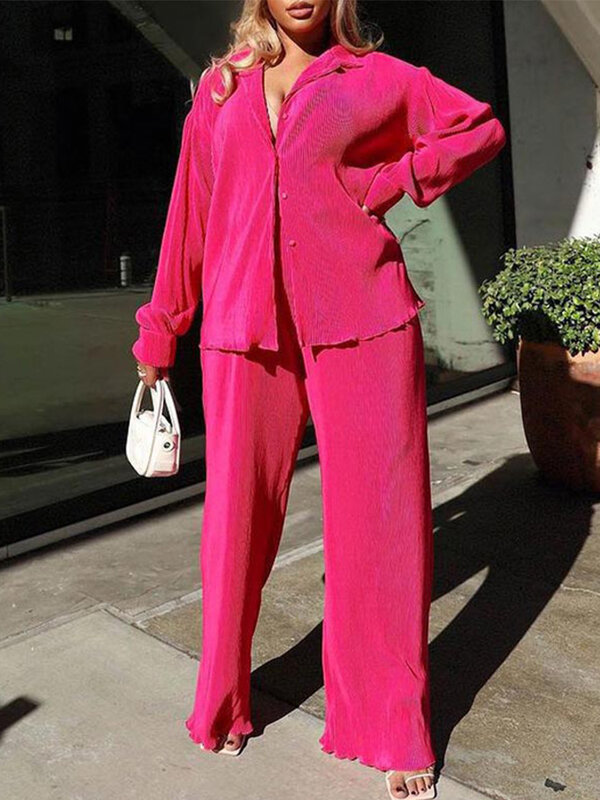 Пикантный однотонный костюм из двух предметов, офисный женский пиджак с длинным рукавом и отложным воротником, костюмы, 2022, Женский Повседневный комплект с широкими штанинами