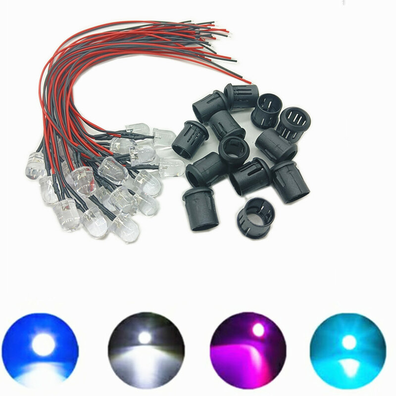 Bombilla LED precableada para decoración del hogar, diodos emisores precableados, 20cm, 10mm, DC12V, lote de 20 piezas
