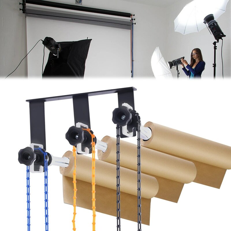 Sistema de soporte de rodillo de fondo de fotografía Manual, montaje en pared, 3 rodillos