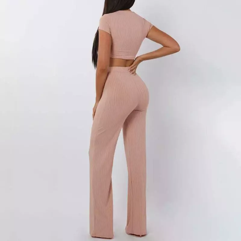 GYM Outfit 2022 Sommer Kurzarm Crop Top Streetwear Sportswear 2 Stück Set Frauen Lange Hosen Für Frauen