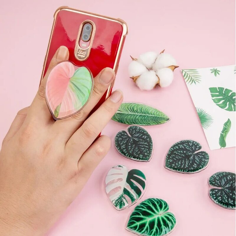 Universal Plant Socket Folding Grip Pretty Leaf Acrylic Phone Holder For iPhone 13 For Xiaomi Smartphone Griptok Bracket Finger
