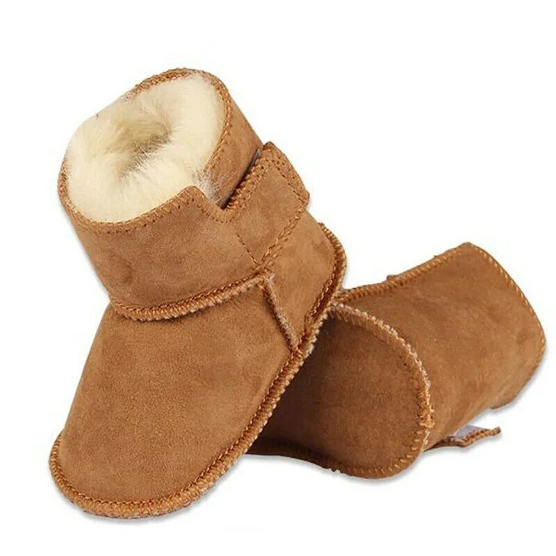 Пинетки для новорожденных, теплые ботинки для малышей, зимняя кожаная обувь для маленьких девочек и мальчиков, ботинки на мягкой подошве из искусственного меха для малышей