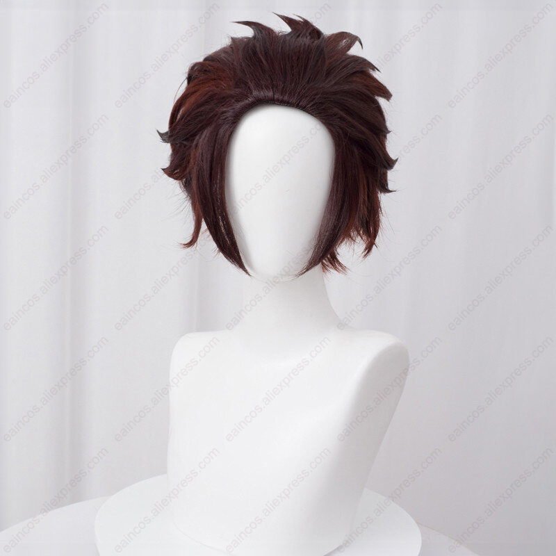 Anime Tanjiro Kamado Cosplay Wig 30cm Brown Gradient Wigs Heat Resistant Synthetic Hair