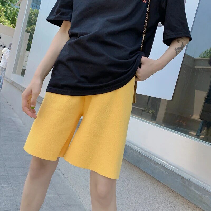 2024 Pregnant Women Ice Silk Knitted Shorts Comfortable Knee-length Abdomen Pants Solid Color Drawstring Waist Empired Trousers