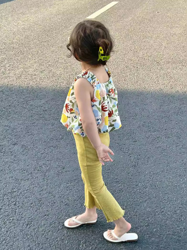 Kinder kleidung Set Mädchen Blumen Neck holder Top Schlag hosen 2 stücke/Anzug koreanischen Stil Tank Top Kinder Sommer Mode Match Kleidung