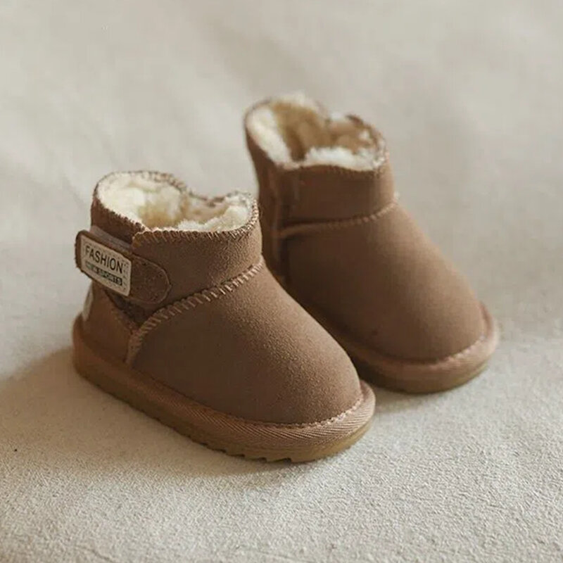Зимние ботинки для малышей, теплые плюшевые кожаные ботинки для малышей, модная нескользящая обувь для мальчиков и девочек с резиновой подошвой, детские кроссовки, ботинки для младенцев