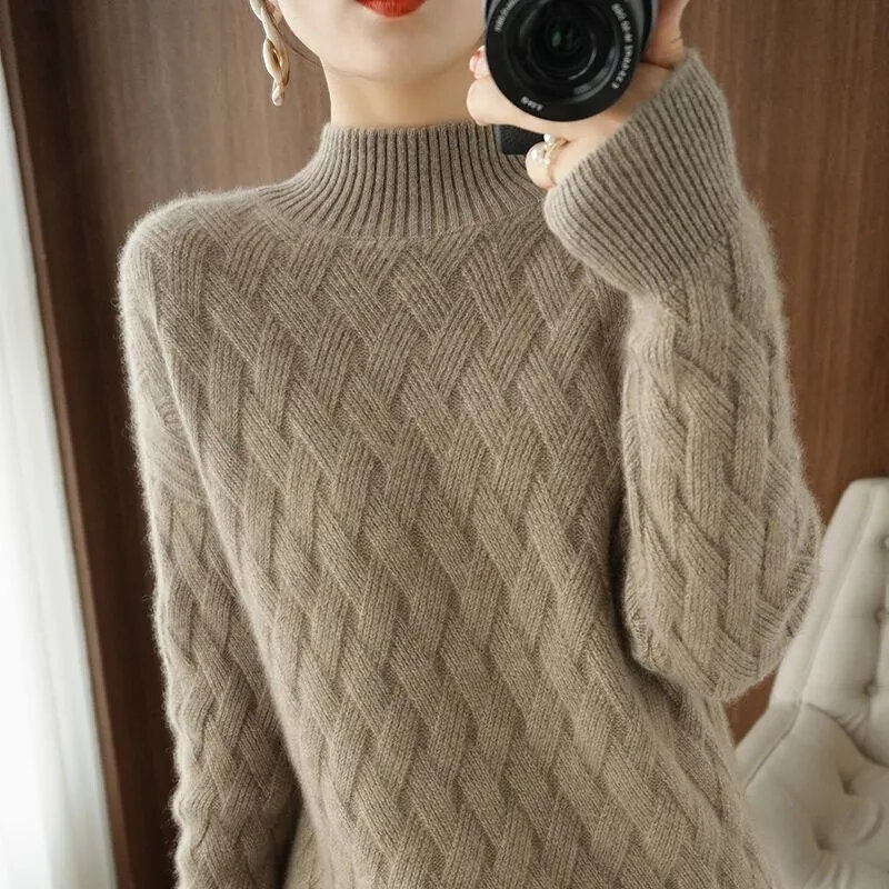 Suéter de cuello alto para mujer, jersey de moda coreana, prendas de punto, novedad de otoño e invierno, 2023