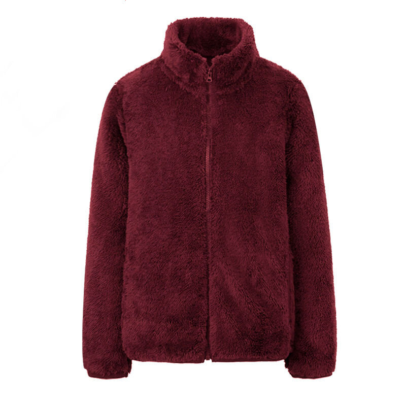 冬のコーラルフリースのジャケット,女性用,厚手,スタンドカラー,ジッパー,暖かい,柔らかいフリース,厚くて暖かい
