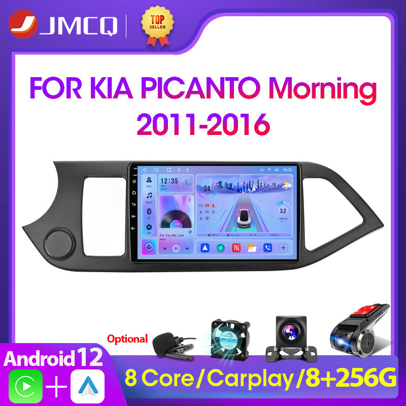 JMCQ-Autoradio Android 12, Carplay, Navigation GPS, IPS, Lecteur MultiXXL Vidéo, 2DIN, Unité Centrale pour Téléphone Kia, Picanto (2011-2016)