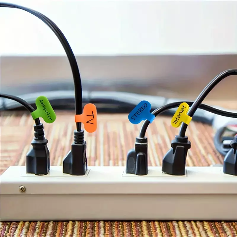 Etiquetas de Cable reutilizables con etiqueta de escritura, etiquetas de Cable de colores aleatorios, fácil identificación, 10/20 piezas