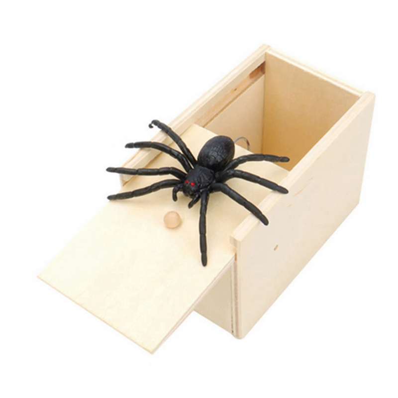 Engraçado Spider Wooden Scare Box, Caixa escondida, Prank de qualidade, Jogo divertido, Truque, Brinquedos de escritório do amigo
