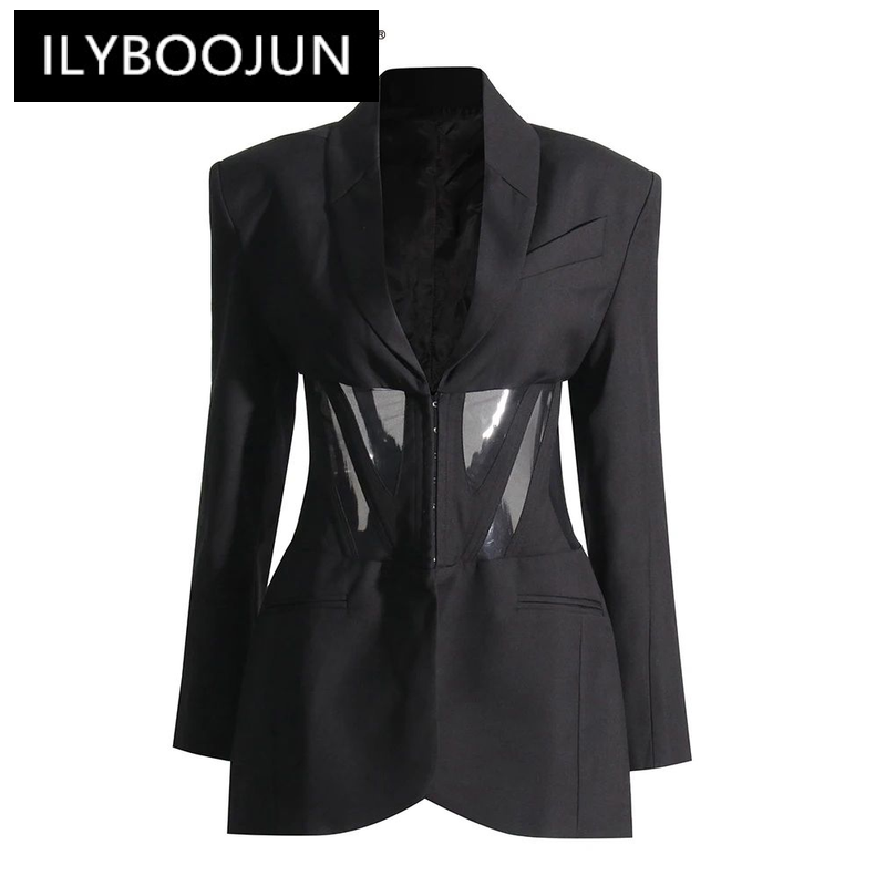 ILYBOOJUN-Blazer minimalista ajustado para mujer, Chaqueta de manga larga con cuello con muescas, estilo de moda, ropa nueva