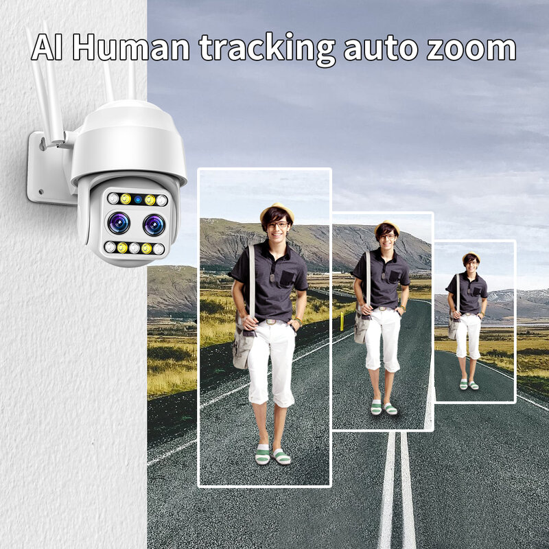 Câmera de segurança exterior impermeável com AI Human Detect Tracking, CCTV, WiFi, 5MP, IP, PTZ, WiFi, Zoom Digital 10X, Novo