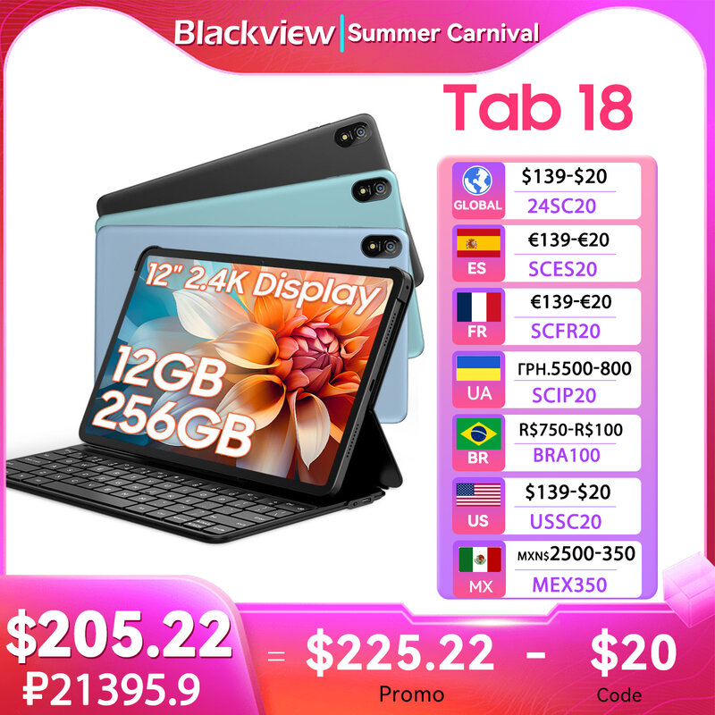Black view Tab 18 Tablet PC 12 ''2,4 k fhd Display Helio G99 12GB 12GB RAM 256GB ROM, 8800mAh Batterie 33W Netflix Widevine l1