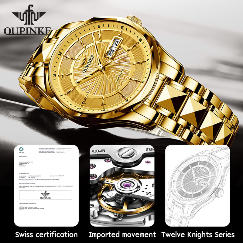 Oupinke-カップル用ブレスレットセット付きメカニカル腕時計、エレガントなビジネスカレンダー、高級スイスブランド、自動彼と彼女、3172