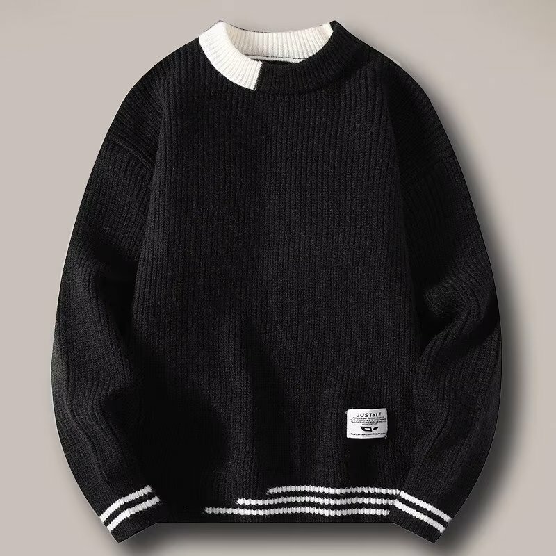 Men Autumn Oversized Japan Harajuku Sweater Vintage Knitted Men's Rock Hip Hop Plush Warm Round Neck Sweater Men's Cloting New