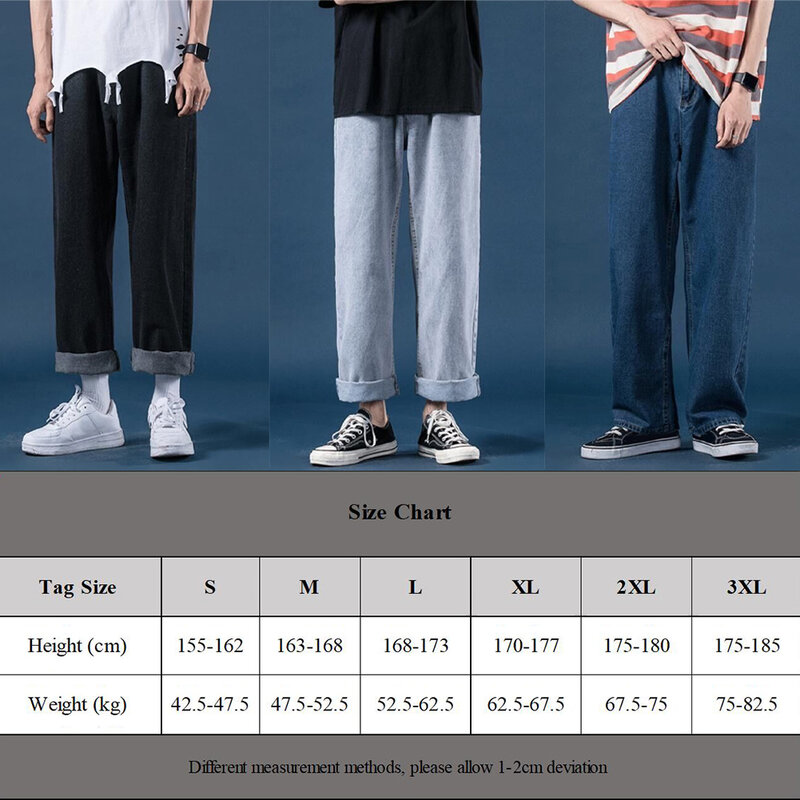 Straight Pants Men Jeans Blue Loose Jeans Casual Korean Fashion Versatile Casual Vintage Straight Pants Fashion Male