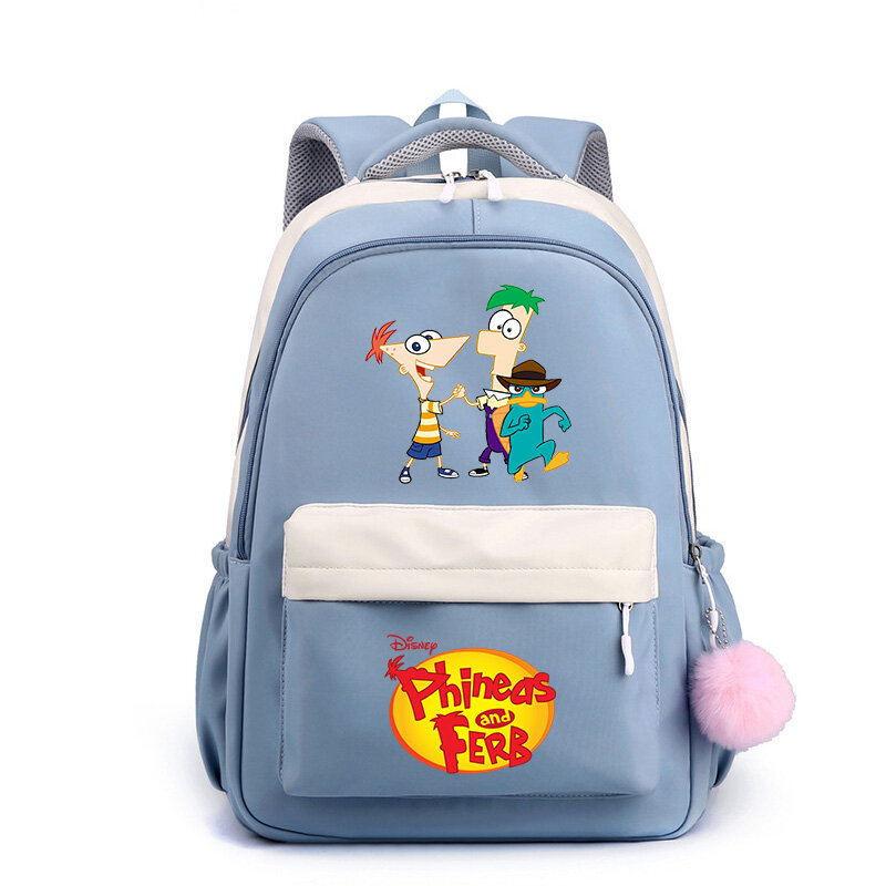 Disney Phineas And Ferb Fashion Student SchoolBags Popular Kids Teenager High Capacity Backpack Cute Travel Knapsack Mochila