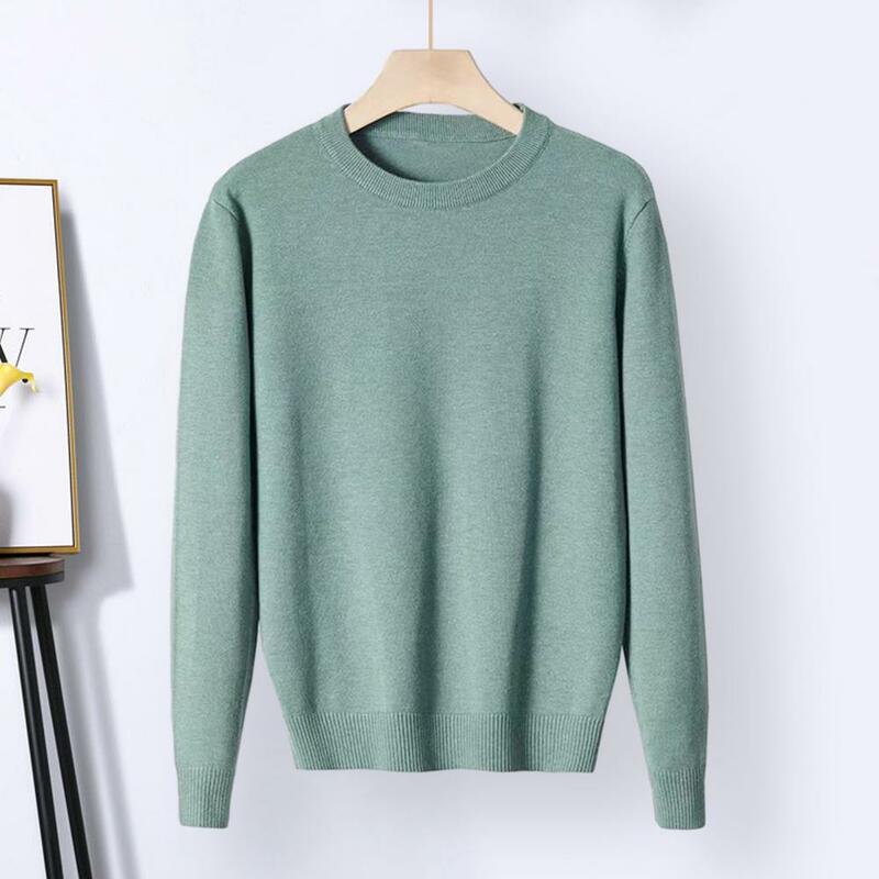 Ribbed Cuff Sweater Men's O-neck Long Sleeve Knitwear Thermal Sweater for Autumn Winter Solid Color Pullover with Ribbed Hem
