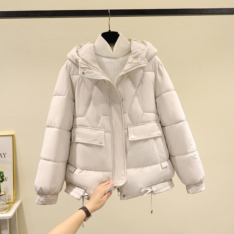 Damskie zimowe ocieplana kurtka z bawełny 2023 Korea nowe ciepłe grube bawełniane płaszcz z podszewką damskie zimowe parki z kapturem kurtki damskie