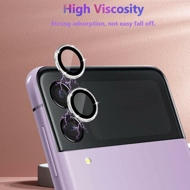 2Pcs/set Bling Diamond Tempered Glass Camera Protector for Samsung Galaxy Z Flip 4 Ultr-Thin Metal Lens Film Cover
