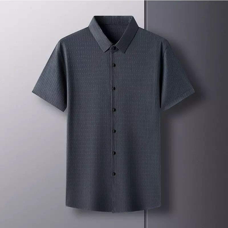 Camisa antibacteriana de manga curta masculina, camisa antibacteriana de negócio, moda casual, cor sólida, versátil, verão