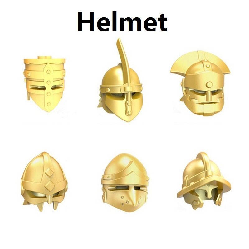 중세 로마 군사 골든 나이트 쉴드 헬멧, 미니 액션 피규어 액세서리, 갑옷 무기 팩, 빌딩 블록 브릭 장난감