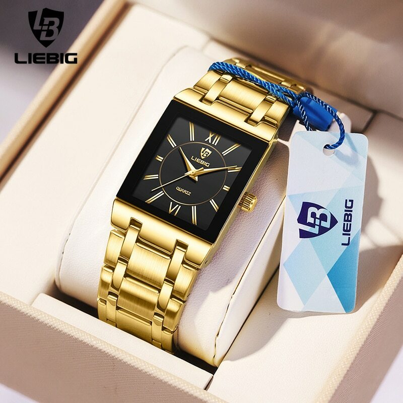 LiEBIG-Relógios de pulso de quartzo dourado para homens e mulheres, relógios impermeáveis para senhoras, feminino e masculino, moda feminina e masculina, 30m
