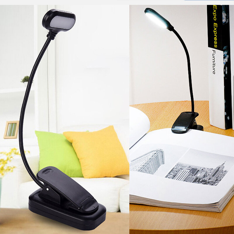 Luz LED de noche para libro de protección ocular, Mini lámpara de escritorio de estudio con Clip ajustable, Flexible, alimentada por batería, lectura de dormitorio de viaje