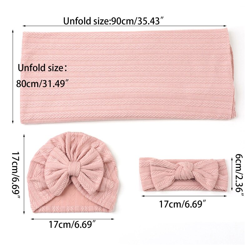 Newborn Receiving Blanket Swaddle with Headband and Hat Set for Girls and Boys