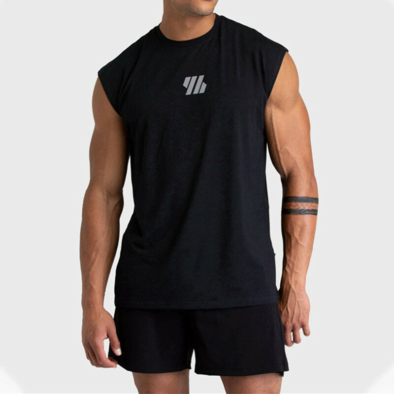 Camiseta deportiva sin mangas para hombre, chaleco de malla de secado rápido para gimnasio, culturismo, correr, novedad de verano 2024