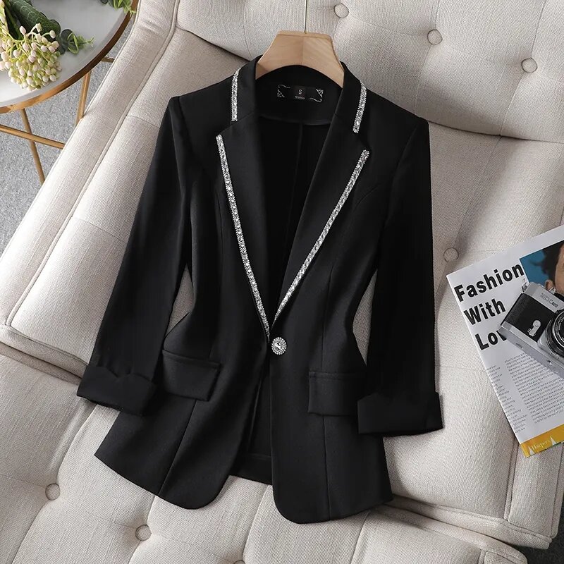Jaqueta de cardigã preta fina feminina, terno protetor solar verão, blazer branco, nova moda, outono 2022